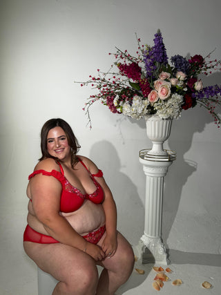 CURVABELLA - Red Silky Mesh Two-Piece Set - Plus Size Lingerie - Curve Lingerie