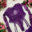 LILIOSA - Black Friday Collection - Purple Rudolph - Purple Mesh and Lace Bodysuit with Satin Ribbon Ties and Stockings 2 Piece Set (Bodysuit and Stockings) - Deep Purple Soft and Comfortable Womens Underwear, Christmas, Black Friday, Gift