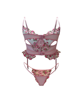 CURVABELLA - Pink Floral Cut-Out Corset and Panties - Plus Size Lingerie