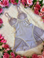 Sweet Tea -Lilac Satin Babydoll Lingerie Dress with Lace Trim and Sheer Mesh Cups - Corset Side Detailing with Satin Bow Detailing
