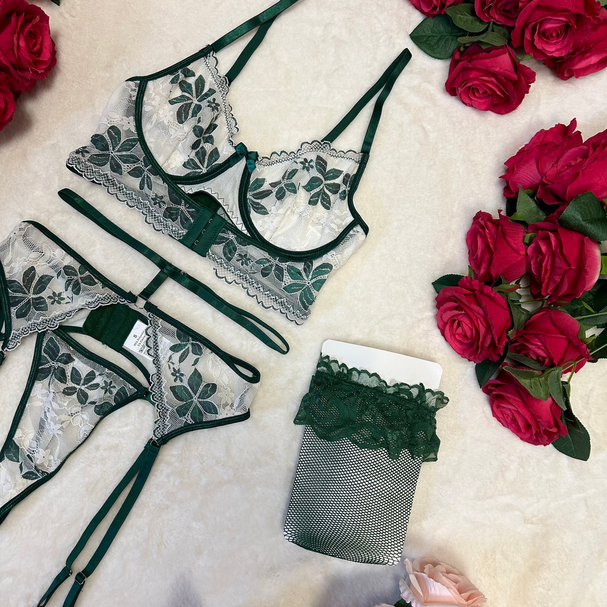 Limited Edition Heather Green and White 4 Piece Lingerie Set – Liliosa ...