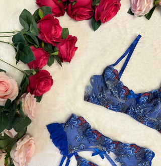 LILIOSA LIMITED EDITION Skye 3 PIECE BLUE Lingerie Set