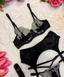 Marceline Black with White Embroidered Detail 4 Piece Lingerie Set