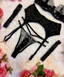 Marceline Black with White Embroidered Detail 4 Piece Lingerie Set