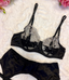 Marceline Black with White Embroidered Detail 4 Piece Lingerie Set
