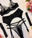 Marceline Black with White Embroidered Detail 4 Piece Lingerie Set