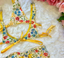 Marigold Yellow Floral Mesh 4 Piece Lingerie set