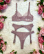 Fawn Dusky Pink Lace w/ Pearl Detail 3 Piece Lingerie Set