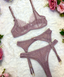 Fawn Dusky Pink Lace w/ Pearl Detail 3 Piece Lingerie Set