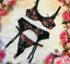 Fleur Black and Dusky Rose Floral 3 Piece Lingerie Set