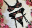 Fleur Black and Dusky Rose Floral 3 Piece Lingerie Set