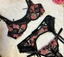 Fleur Black and Dusky Rose Floral 3 Piece Lingerie Set