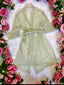 Lock & Lace Dressing Gown - Green Sheer Mesh Robe with Lace Trim & Tie Waist – Lightweight Long Sleeve Lingerie Cover-Up