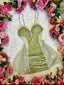 Tinkerbells Secret Babydoll - Elegant Green Lace Nightgown with Floral Accents and Adjustable Straps