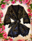 Dark Secret Dressing Gown - Black Satin Lace Robe with Scalloped Lace Trim, Long Sleeves & Tie Waist – Elegant Lingerie Cover-Up