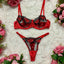 LILIOSA - Black Friday Collection - Ruby - Red Satin and Black Mesh 2 Piece Lingerie Set (Bra and Adjustable Pants) - Stunning Soft Satin, Black Mesh with Red Floral Embroidery, Comfortable Womens Lingerie, Christmas Gift Idea, Black Friday Deal
