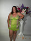 CURVABELLA -  Green Embroidered Floral Babydoll Night Dress with Matching Panties