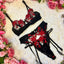 LILIOSA – Black Friday Collection – Black Cherry Black and Red Floral 3 Piece Lingerie Set (Bra, Garter, Pants) - Stunning Autumn Winter Lingerie, Red Floral Embroidery Details, Black Friday Drop, Price Drop, Last Chance
