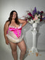 CURVABELLA Hot Pink Satin Bodysuit with Lace Frills and Button-Up Front - Plus Size LINGERIE